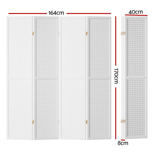 Artiss 4 Panel Room Divider Screen 164x170cm Pegboard White RD-HLW01-4P-WH