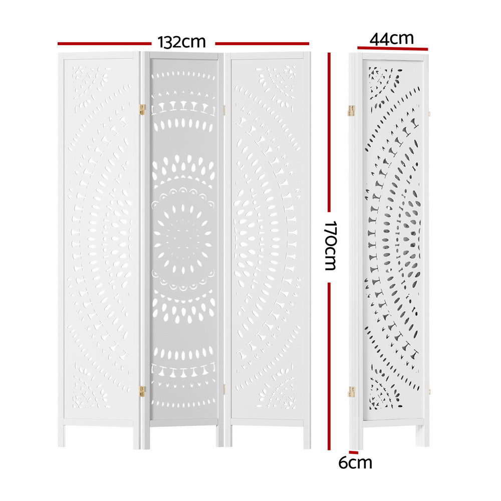 Artiss 3 Panel Room Divider Screen 132x170cm Circle White RD-HLW02-3P-WH
