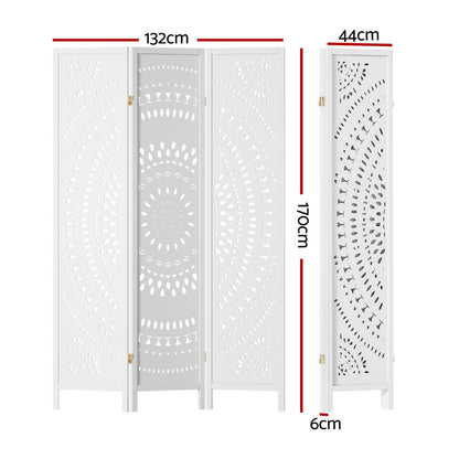 Artiss 3 Panel Room Divider Screen 132x170cm Circle White RD-HLW02-3P-WH