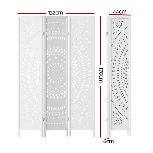 Artiss 3 Panel Room Divider Screen 132x170cm Circle White RD-HLW02-3P-WH