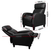 Artiss PU Leather Reclining Armchair - Black RECLINER-A1-BK-AB