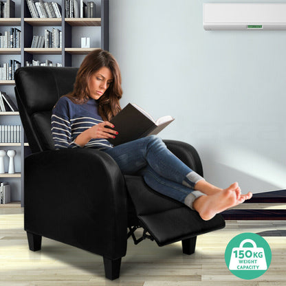 Artiss PU Leather Reclining Armchair - Black RECLINER-A1-BK-AB