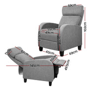 Artiss Fabric Reclining Armchair - Grey RECLINER-A1-GY-AB