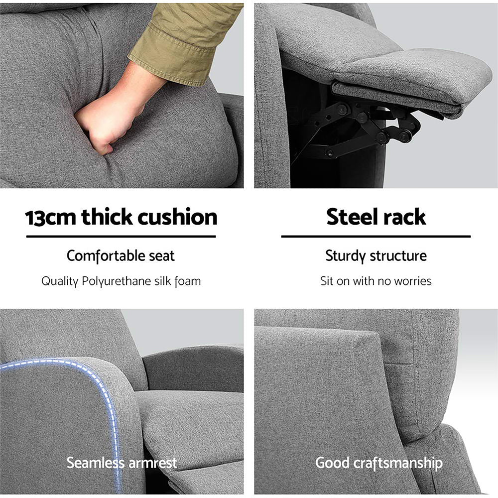 Artiss Fabric Reclining Armchair - Grey RECLINER-A1-GY-AB