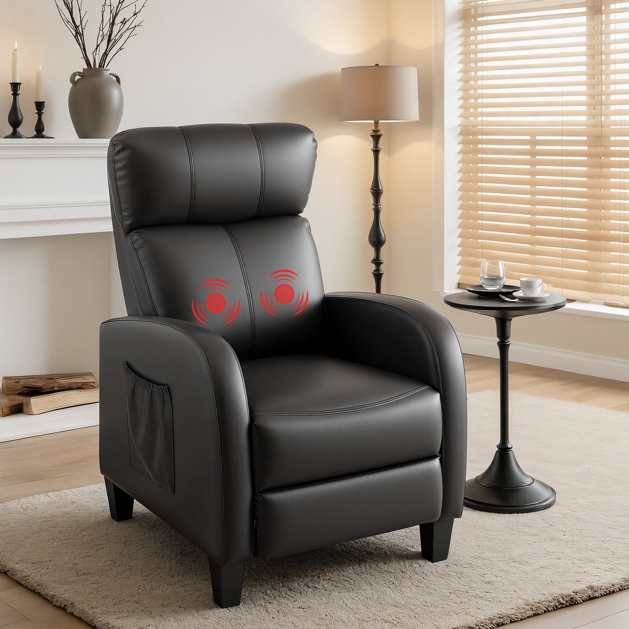 Artiss Massage Recliner Chair Small Recliner Sofa for Adults PU Leather Black RECLINER-A1-MSG-BK