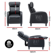 Artiss Massage Recliner Chair Small Recliner Sofa for Adults PU Leather Black RECLINER-A1-MSG-BK