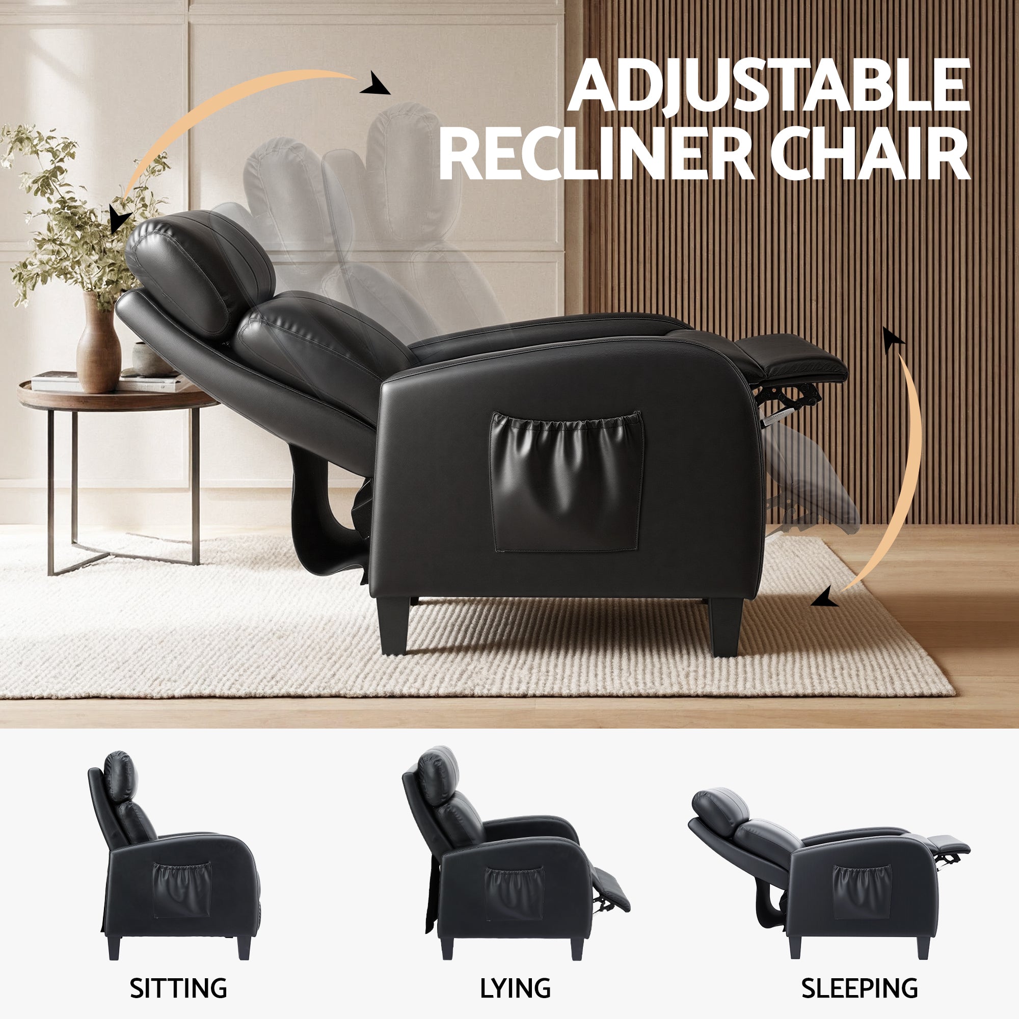 Artiss Massage Recliner Chair Small Recliner Sofa for Adults PU Leather Black RECLINER-A1-MSG-BK