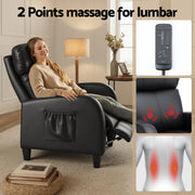 Artiss Massage Recliner Chair Small Recliner Sofa for Adults PU Leather Black RECLINER-A1-MSG-BK