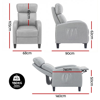Artiss Massage Recliner Chair Small Recliner Sofa for Adults Fabric Grey RECLINER-A1-MSG-GY