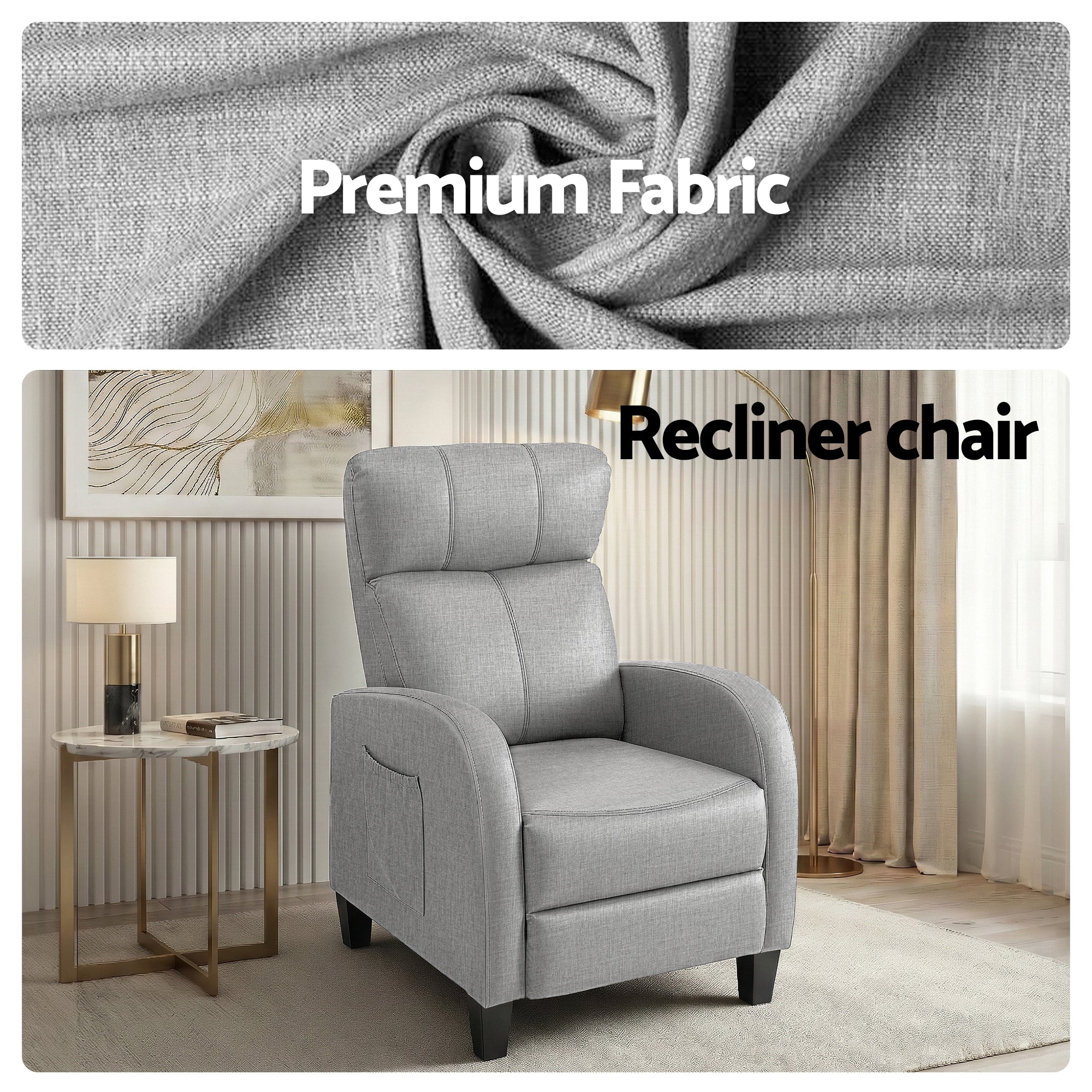 Artiss Massage Recliner Chair Small Recliner Sofa for Adults Fabric Grey RECLINER-A1-MSG-GY