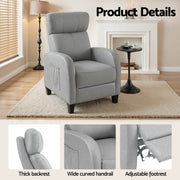 Artiss Massage Recliner Chair Small Recliner Sofa for Adults Fabric Grey RECLINER-A1-MSG-GY