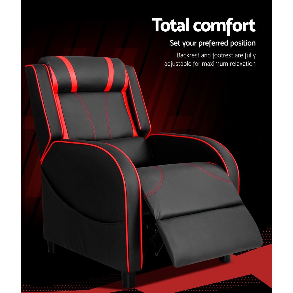 Artiss Recliner Chair Gaming Chair Leather Black Serik RECLINER-A10-GAME-BK-RD