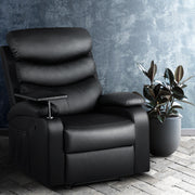 Artiss Recliner Chair Leather Black Tray Table Erika RECLINER-A12-BK