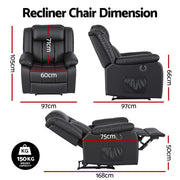 Artiss Manual Massage Recliner Chair for Living Room, Leather Sofa Lounge Reclining Chair with 2 USB Port, RECLINER-A13-UB-PU-BK-AB