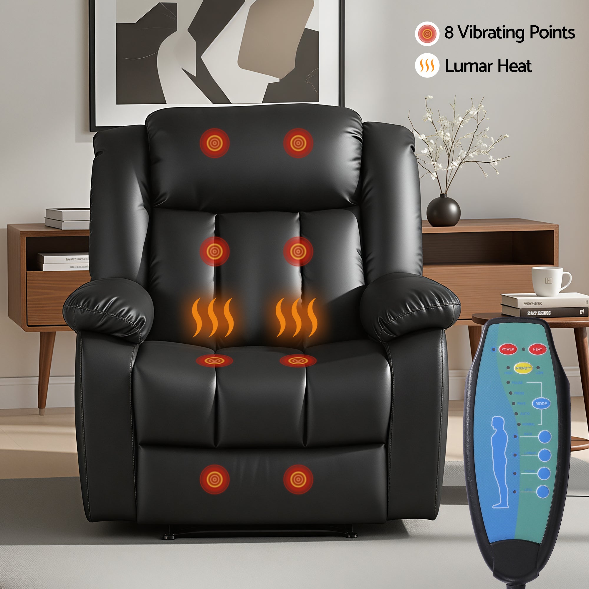 Artiss Manual Massage Recliner Chair for Living Room, Leather Sofa Lounge Reclining Chair with 2 USB Port, RECLINER-A13-UB-PU-BK-AB