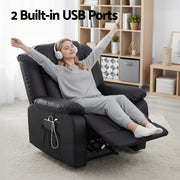 Artiss Manual Massage Recliner Chair for Living Room, Leather Sofa Lounge Reclining Chair with 2 USB Port, RECLINER-A13-UB-PU-BK-AB