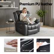 Artiss Manual Massage Recliner Chair for Living Room, Leather Sofa Lounge Reclining Chair with 2 USB Port, RECLINER-A13-UB-PU-BK-AB