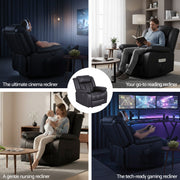 Artiss Manual Massage Recliner Chair for Living Room, Leather Sofa Lounge Reclining Chair with 2 USB Port, RECLINER-A13-UB-PU-BK-AB