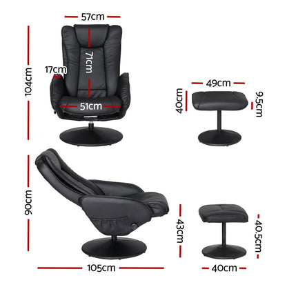 Artiss 2X Recliner Chair Ottoman Heated Massage Black RECLINER-A14-PU-BKX2