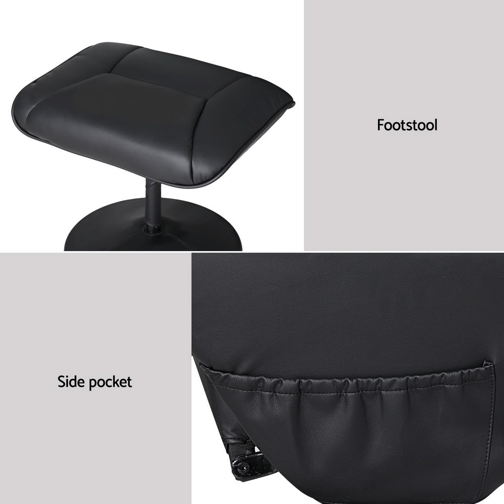 Artiss 2X Recliner Chair Ottoman Heated Massage Black RECLINER-A14-PU-BKX2