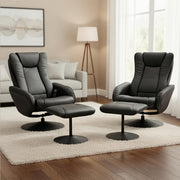 Artiss 2X Recliner Chair Ottoman Heated Massage Black RECLINER-A14-PU-BKX2