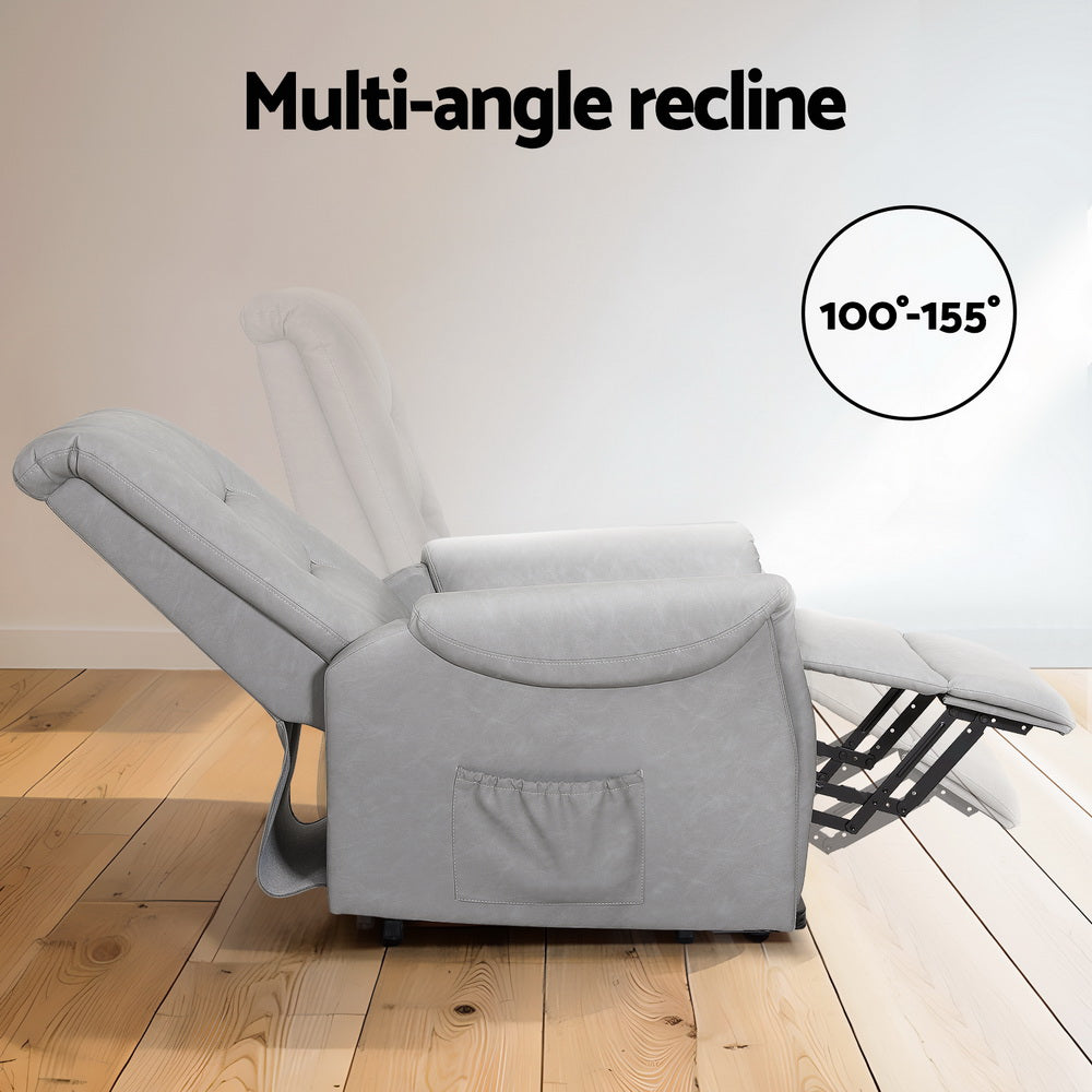 Artiss Recliner Chair Lift Assist Chair Leather Grey RECLINER-A17-PU-GY
