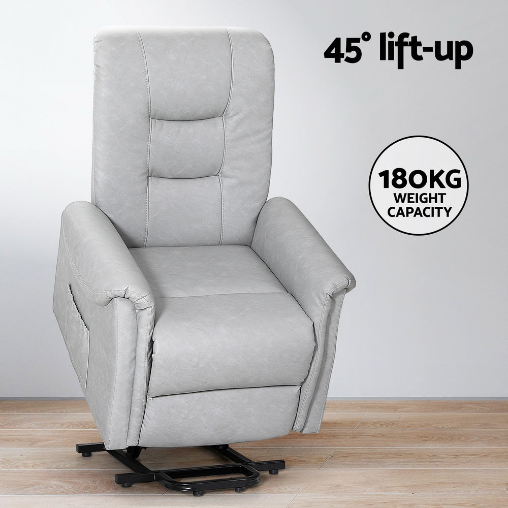 Artiss Recliner Chair Lift Assist Chair Leather Grey RECLINER-A17-PU-GY
