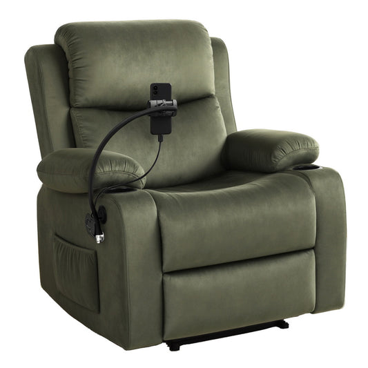 Artiss Recliner Chair Heated Massage Chair with Phone Holder Velvet RECLINER-A18-VEL-GN