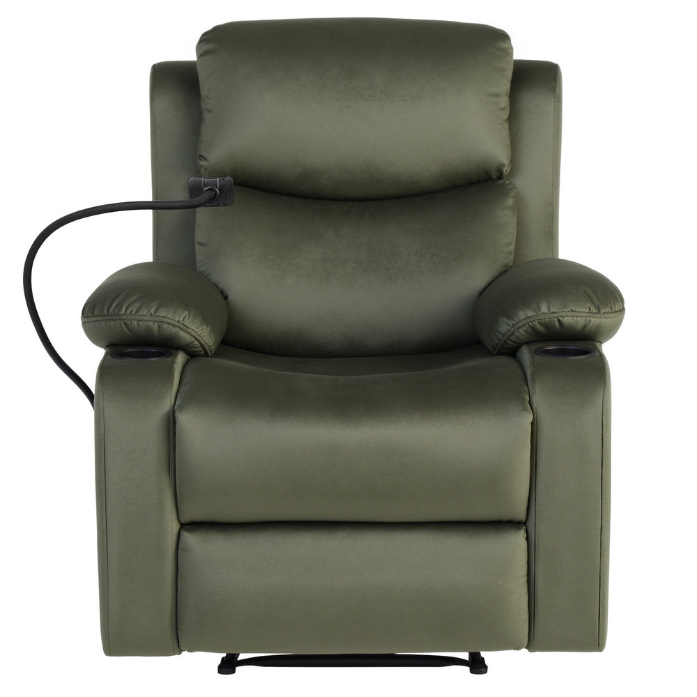 Artiss Recliner Chair Heated Massage Chair with Phone Holder Velvet RECLINER-A18-VEL-GN