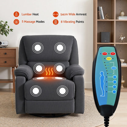 Artiss Rocking Recliner Chair 360 Swivel Massage Heated Reclining Chairs RECLINER-A19-COR-GY