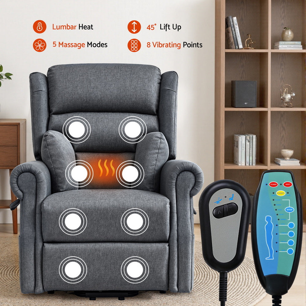 Artiss Electric Recliner Chair Power Lift Massage Heated Recliner Sofa RECLINER-A20-LIN-GY