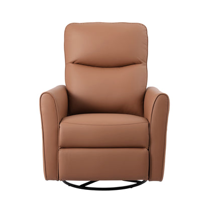 Artiss Swivel Recliner Chair PU Leather Rocking Reclining Sofa with Charging Ports LED Brown RECLINER-A21-LED-PU-BR