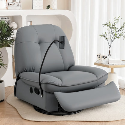 Artiss Manual Swivel Rocker Recliner with USB Ports Rocking Chair Nursery Sofa Lounge RECLINER-A22-PU-GY