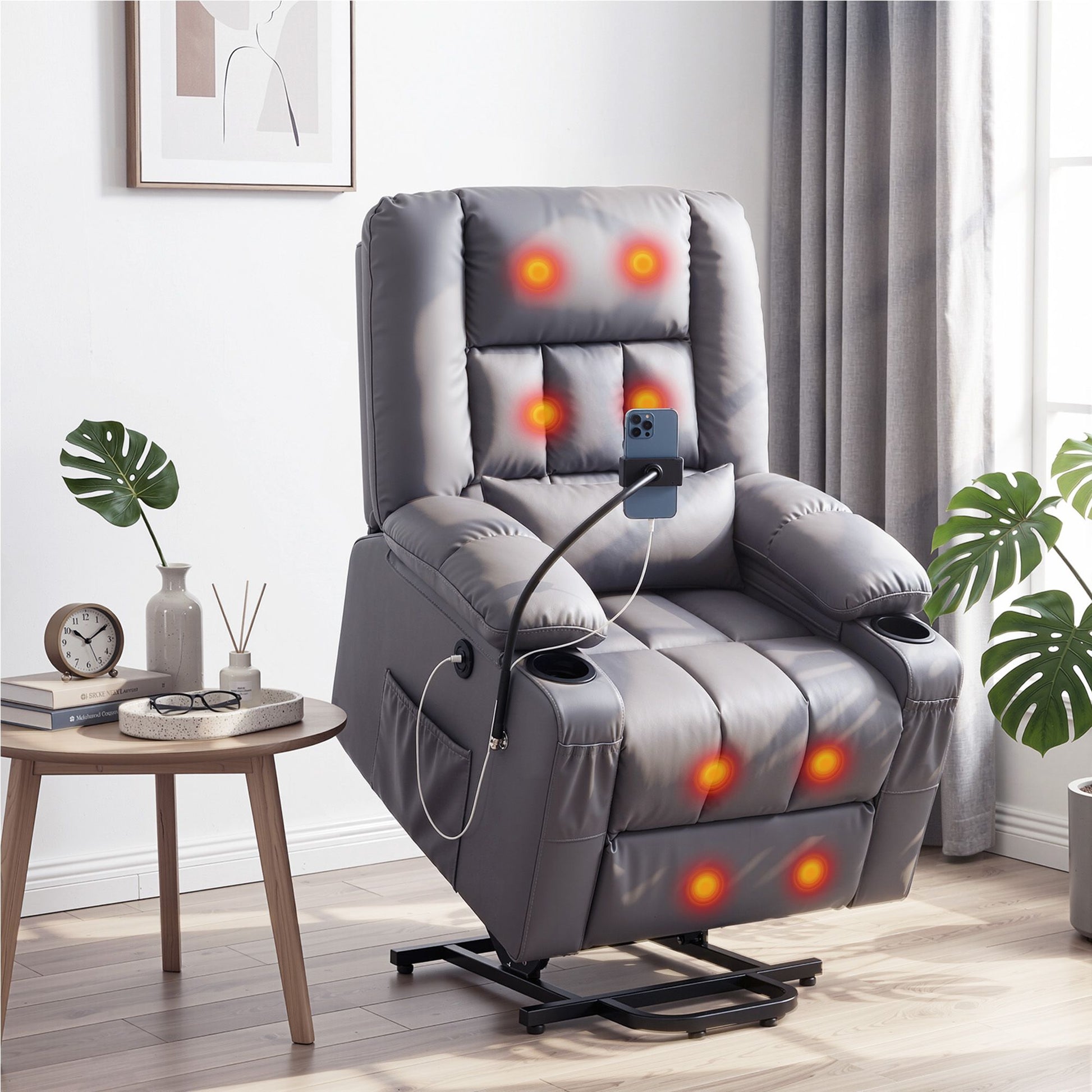 Artiss Power Lift Recliner Chair with Massage and Heat for Elderly, Electric Sofa Reclining Chair with USB RECLINER-A23-PU-GY-AB