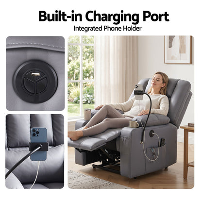 Artiss Power Lift Recliner Chair with Massage and Heat for Elderly, Electric Sofa Reclining Chair with USB RECLINER-A23-PU-GY-AB