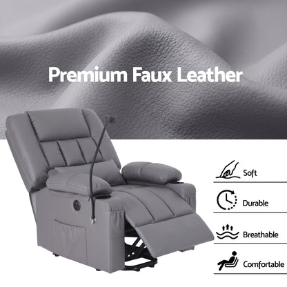 Artiss Power Lift Recliner Chair with Massage and Heat for Elderly, Electric Sofa Reclining Chair with USB RECLINER-A23-PU-GY-AB
