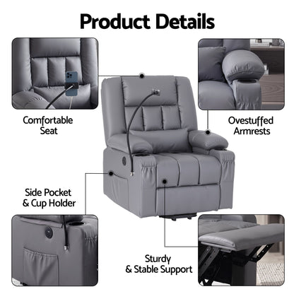 Artiss Power Lift Recliner Chair with Massage and Heat for Elderly, Electric Sofa Reclining Chair with USB RECLINER-A23-PU-GY-AB