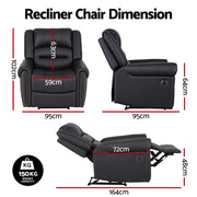 Artiss Leather Manual Recliner Chair with USB Charge Port, Overstuffed Armchair Sofa for Living Room and RECLINER-A24-PU-BK-AB