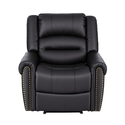 Artiss Leather Manual Recliner Chair with USB Charge Port, Overstuffed Armchair Sofa for Living Room and RECLINER-A24-PU-BK-AB