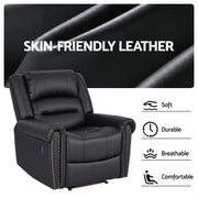 Artiss Leather Manual Recliner Chair with USB Charge Port, Overstuffed Armchair Sofa for Living Room and RECLINER-A24-PU-BK-AB