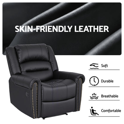 Artiss Leather Manual Recliner Chair with USB Charge Port, Overstuffed Armchair Sofa for Living Room and RECLINER-A24-PU-BK-AB