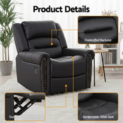 Artiss Leather Manual Recliner Chair with USB Charge Port, Overstuffed Armchair Sofa for Living Room and RECLINER-A24-PU-BK-AB