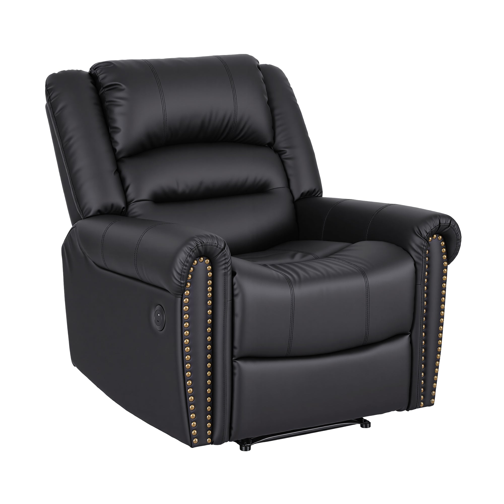 Artiss Leather Manual Recliner Chair with USB Charge Port, Overstuffed Armchair Sofa for Living Room and RECLINER-A24-PU-BK-AB