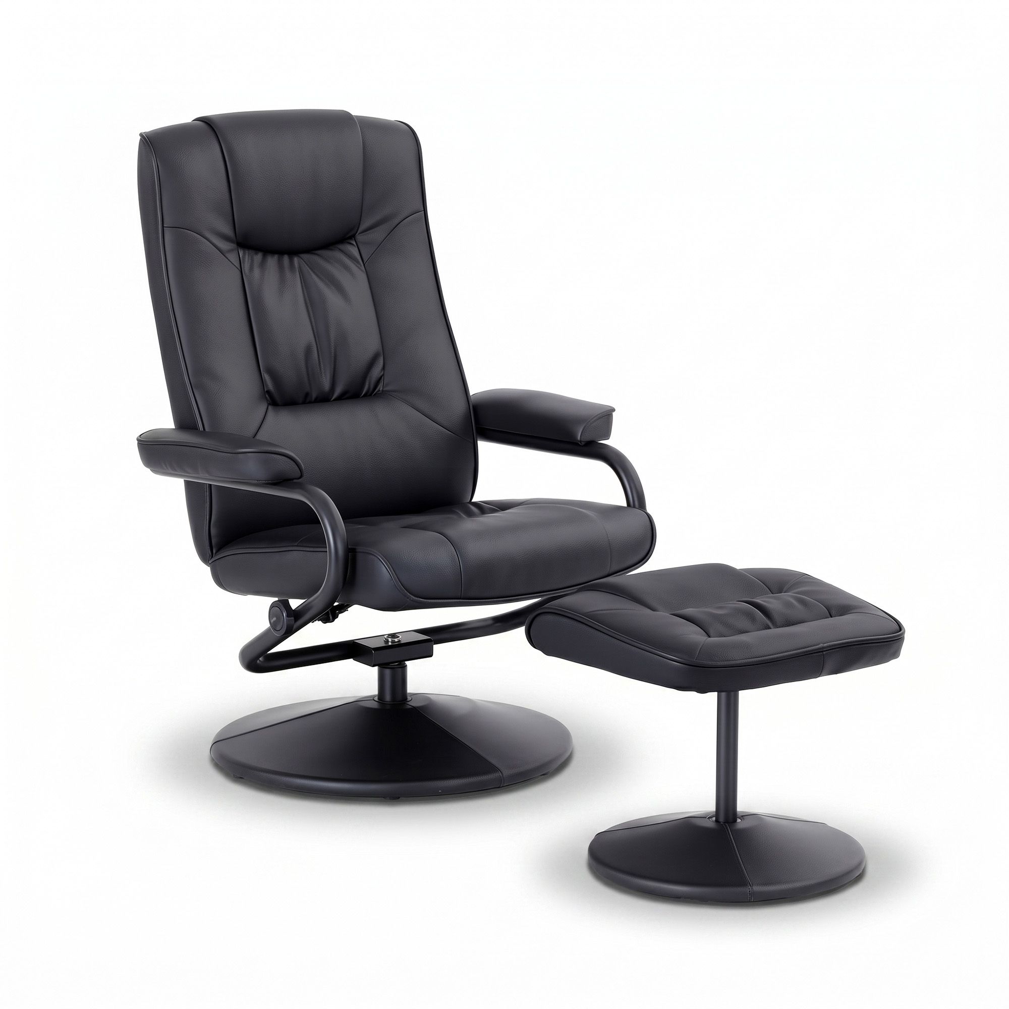 Artiss Recliner with Ottoman 360-Degree Swivel Recliner Chair and Ottoman Set PU Leather Black RECLINER-A26-PU-BK