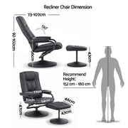 Artiss Recliner with Ottoman 360-Degree Swivel Recliner Chair and Ottoman Set PU Leather Black RECLINER-A26-PU-BK