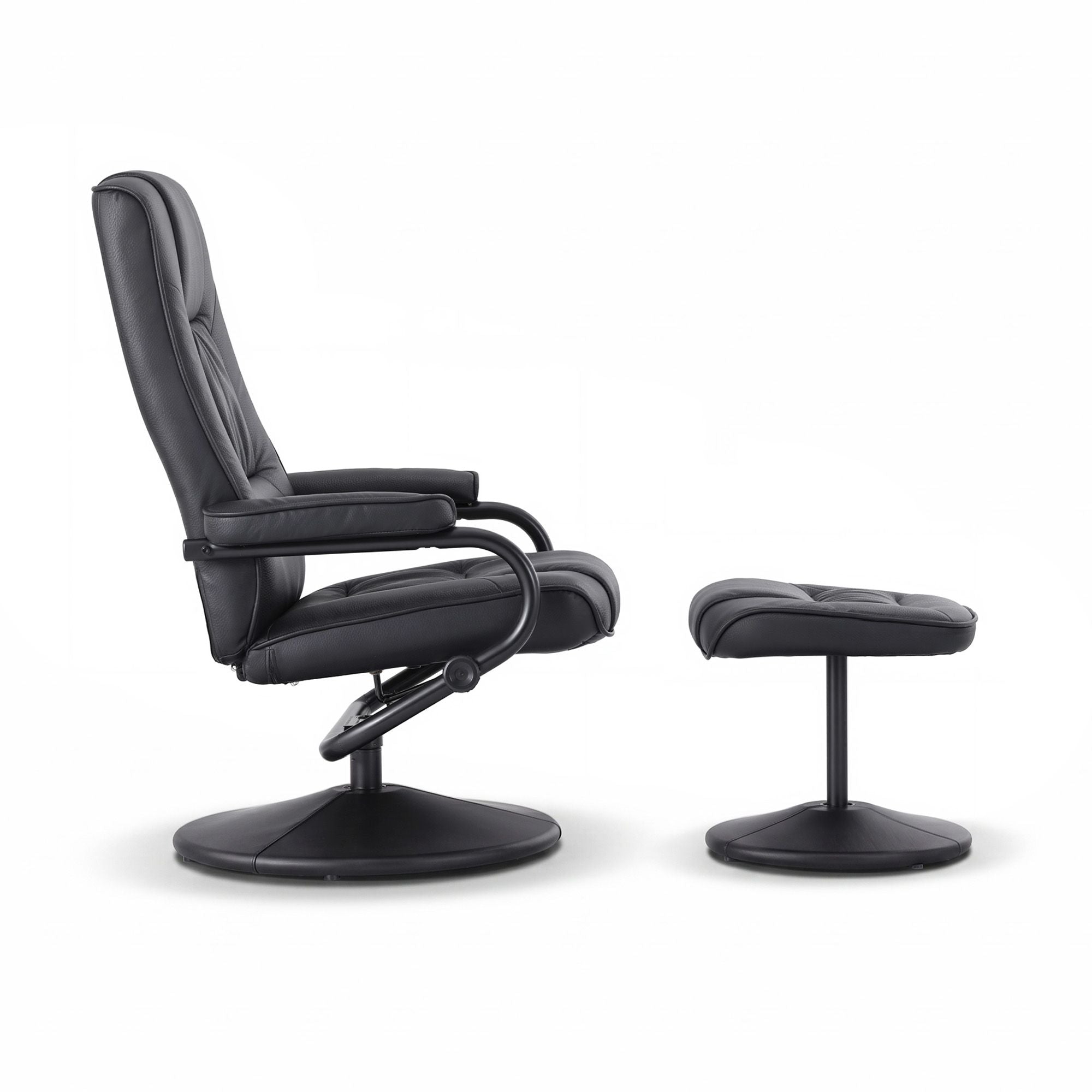 Artiss Recliner with Ottoman 360-Degree Swivel Recliner Chair and Ottoman Set PU Leather Black RECLINER-A26-PU-BK