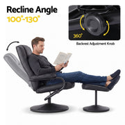 Artiss Recliner with Ottoman 360-Degree Swivel Recliner Chair and Ottoman Set PU Leather Black RECLINER-A26-PU-BK
