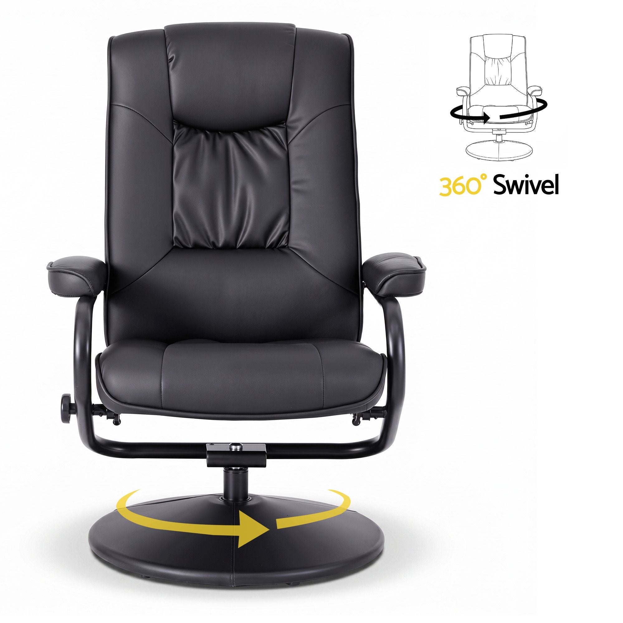 Artiss Recliner with Ottoman 360-Degree Swivel Recliner Chair and Ottoman Set PU Leather Black RECLINER-A26-PU-BK