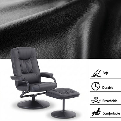 Artiss Recliner with Ottoman 360-Degree Swivel Recliner Chair and Ottoman Set PU Leather Black RECLINER-A26-PU-BK