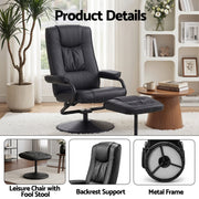 Artiss Recliner with Ottoman 360-Degree Swivel Recliner Chair and Ottoman Set PU Leather Black RECLINER-A26-PU-BK